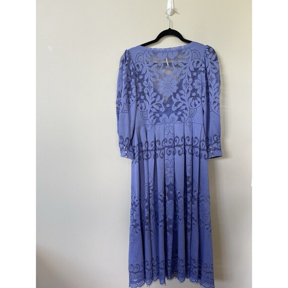 Free People Shadow Dance Midi Dress Persian Jewel Blue Lace Stretch  Sz S New - Picture 5 of 12